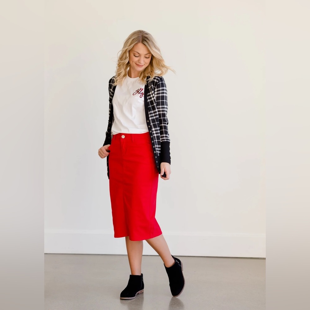 Inherit Clothing Company | Remi Red Denim Midi Skirt